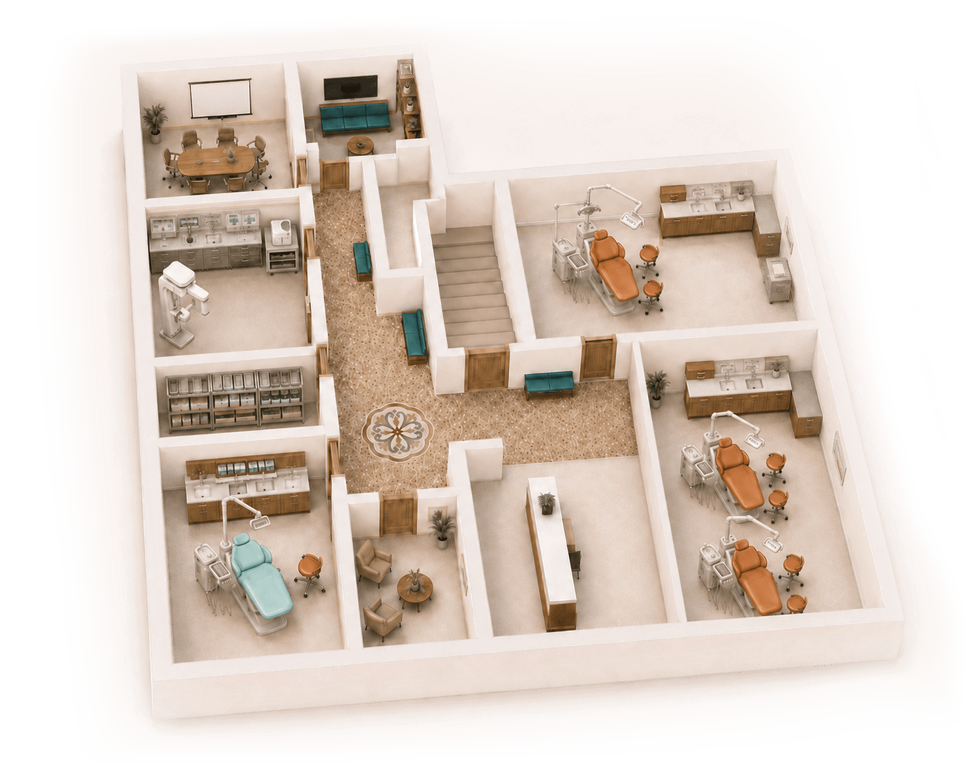 Vue en 3D des espaces du cabinet