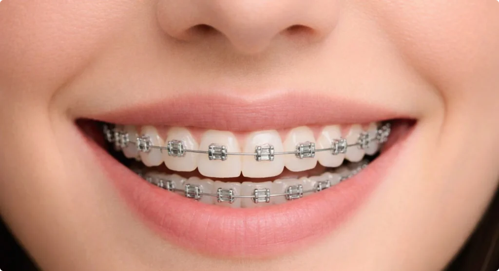 Sourire avec un appareil dentaire fixe